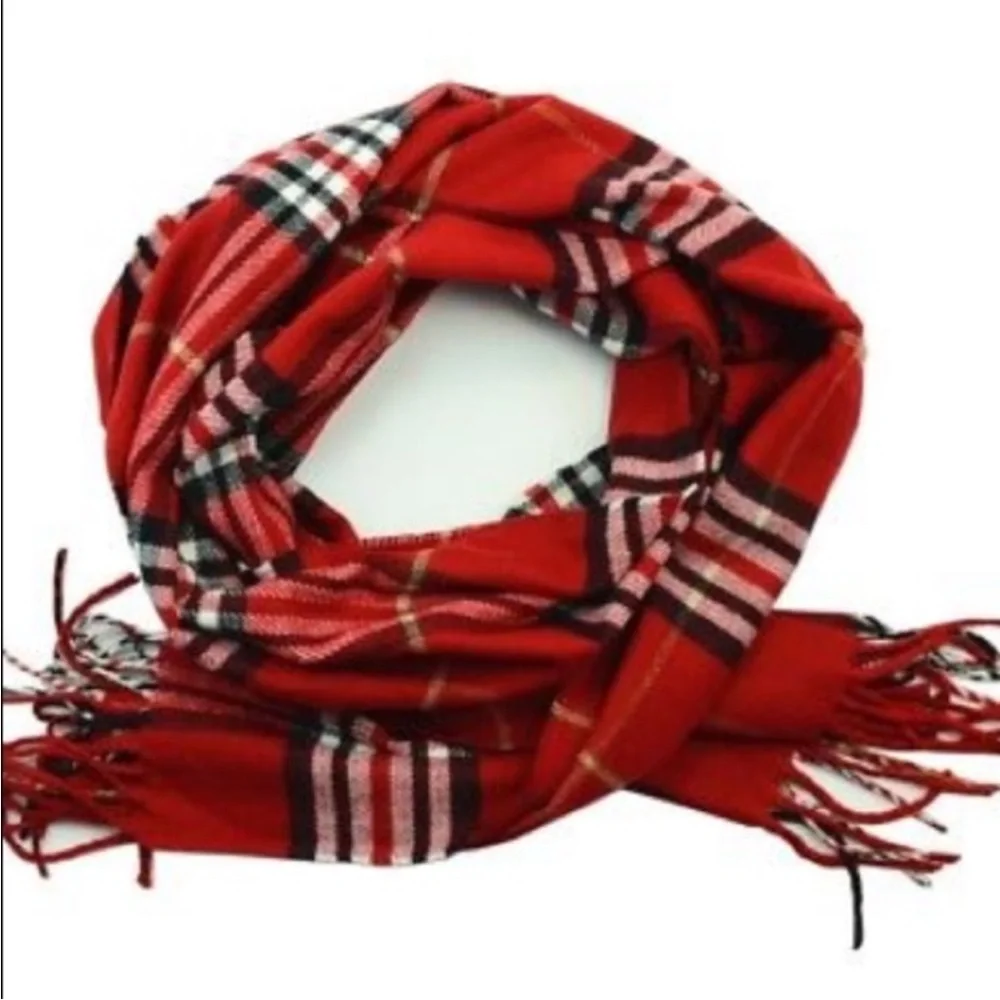 Red and Black Plaid Cashmere Scarf New!